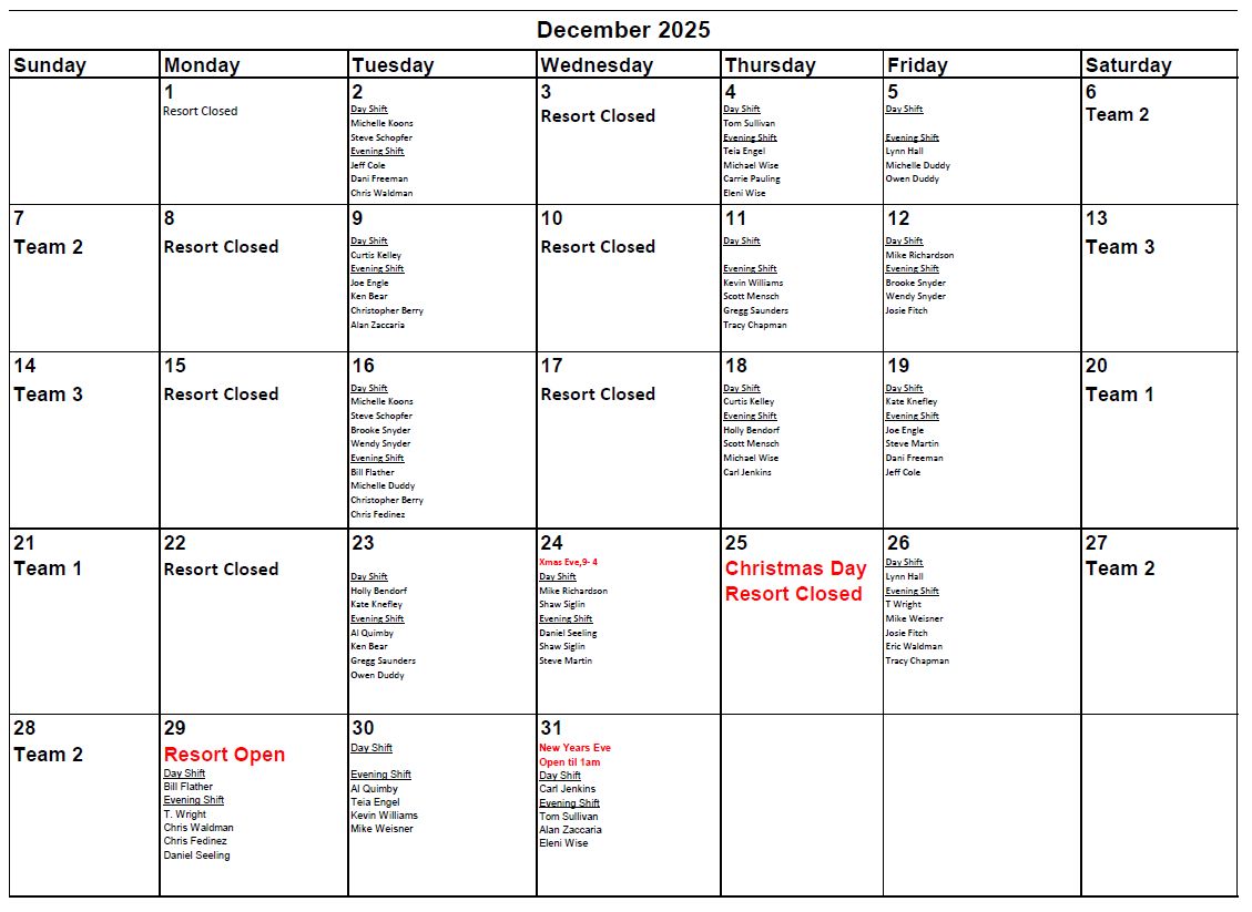 Dec 2025 Patrol Duty Calendar